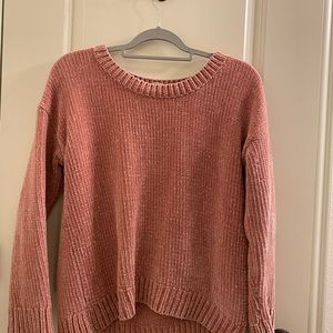 Pink Knitted Velvet Crew Sweater